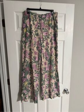 Abercrombie & Fitch Floral Wide Leg Pants High Rise Drawstring Pockets M Long